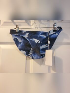 Mikoh Blue and White Leaf Print Bikini Bottom